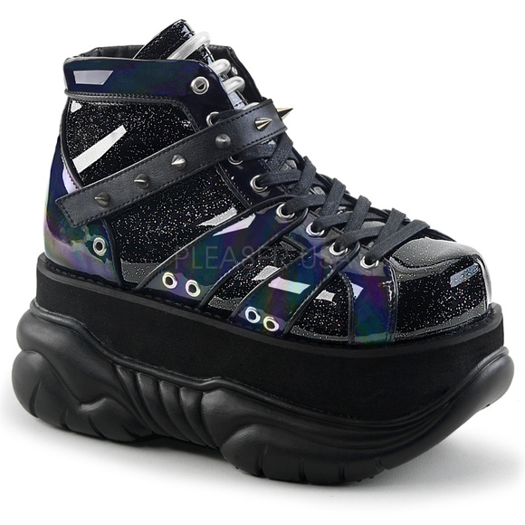 Mens Gothic Platform Glitter Lace Up Shoes
